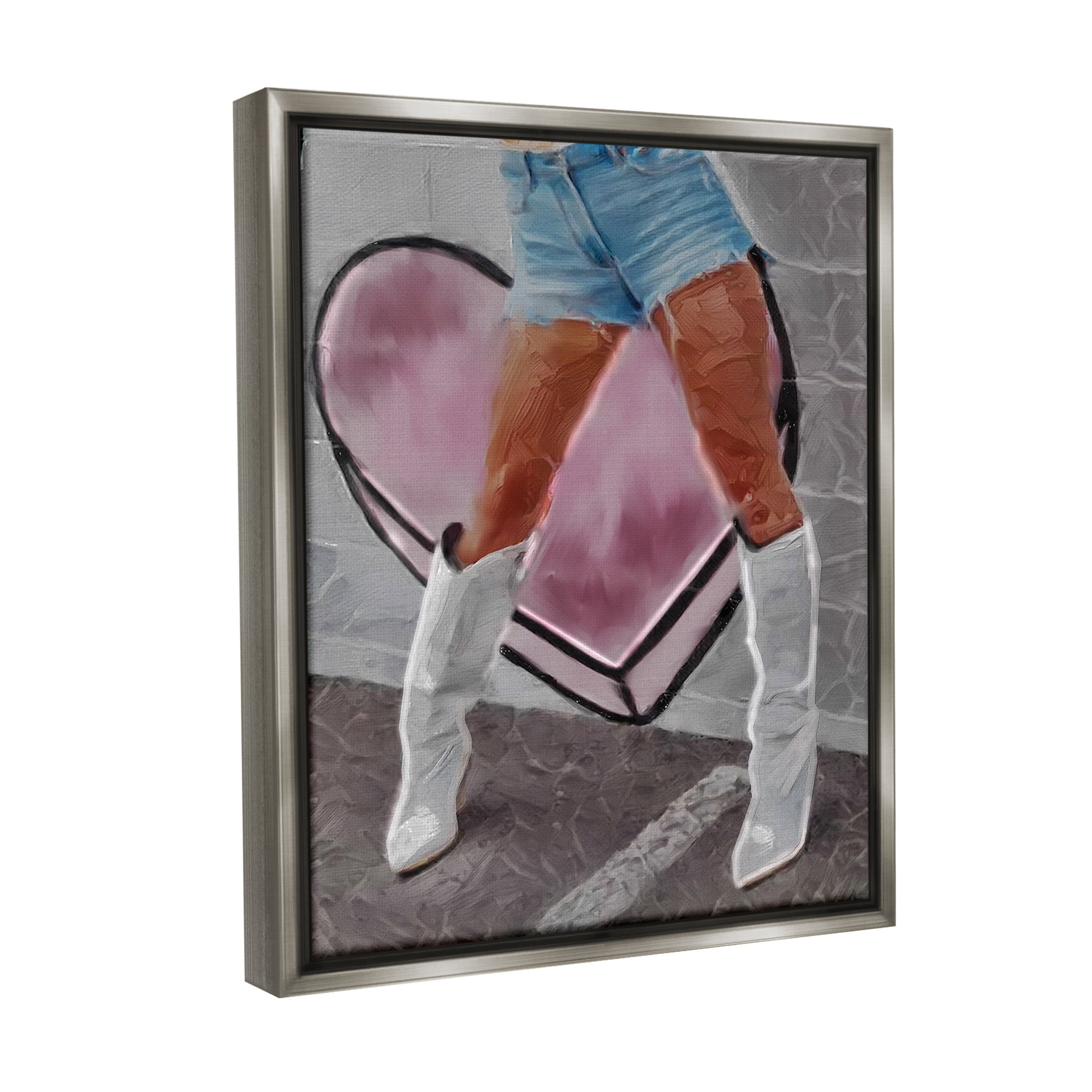 Stupell Industries Chic Cowgirl & Heart Beauty & Fashion Painting Gray Floater Framed Canvas Art Print Wall Art, 25 x 31