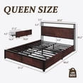 thumbnail image 4 of Fluest Queen Bed Frame with USB Port and LED Light, 2-Tier Storage Headboard, 4 Storage Drawers, Rustic Brown, 4 of 7