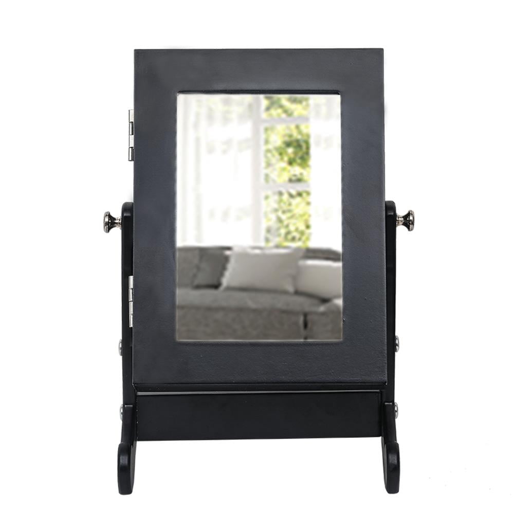 SalonMore Make Up Mirrored Jewelry Cabinet Armoire Storage Box Countertop with Stand Black