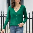 thumbnail image 4 of Godokuleh Cardigan Sweaters for Women Fall Solid Long Sleeve V Neck Button Up Fuzzy Knit Tops Lightweight Trendy Warm Soft Clothes Dark Green M, 4 of 4