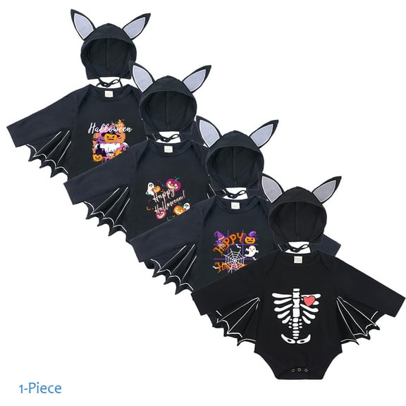 Emy Dola Infant Baby Black Bat Romper Cloak Skeleton My 1st Halloween Newborn Boy Girl Dress Up Bodysuit Set With Ear Hat-1pcs