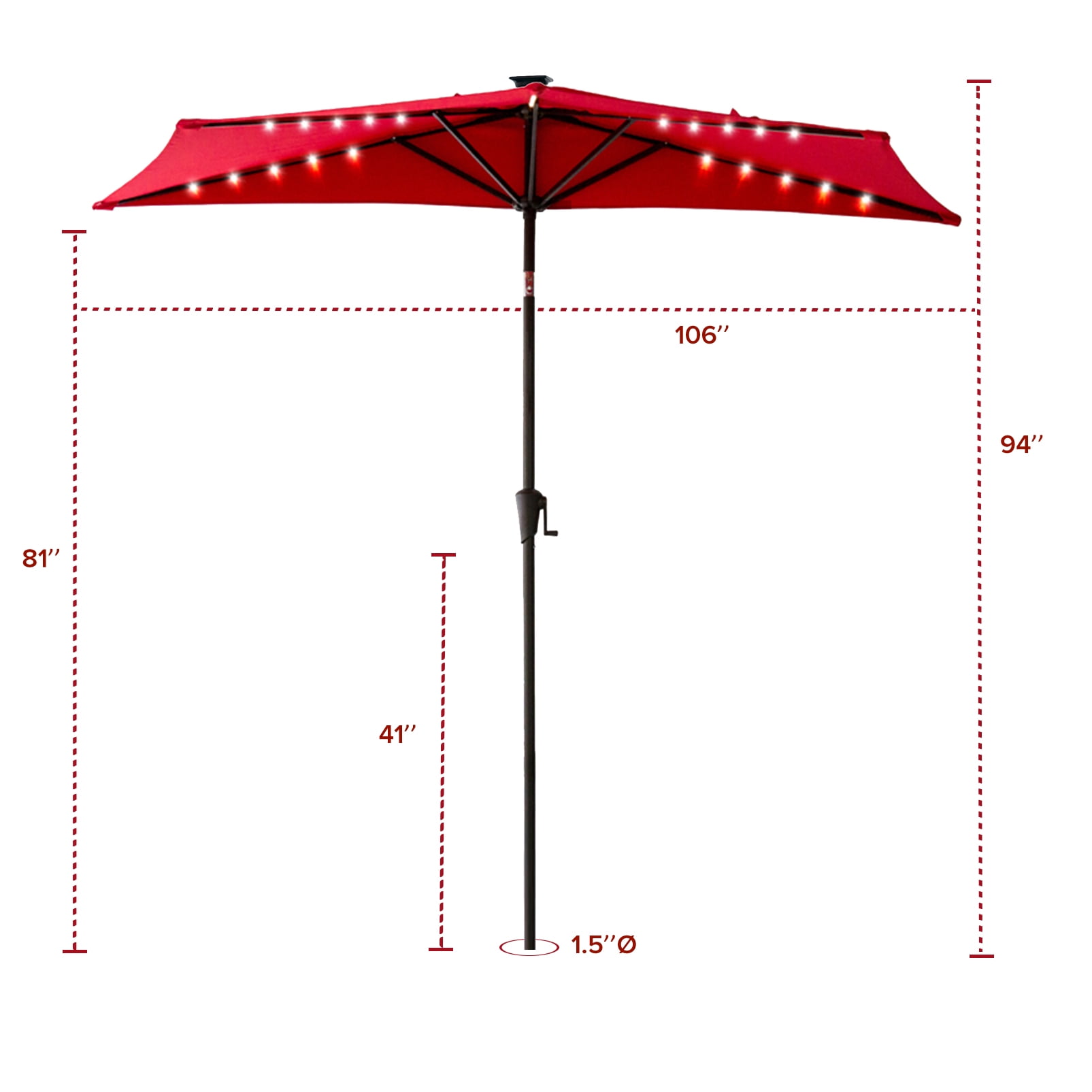 FLAMEu0026SHADE 9 ft Half Round Solar Powered Outdoor Market Patio Table  Umbrella for Wall Balcony with LED Lights and Tilt, Navy Blue - Walmart.com
