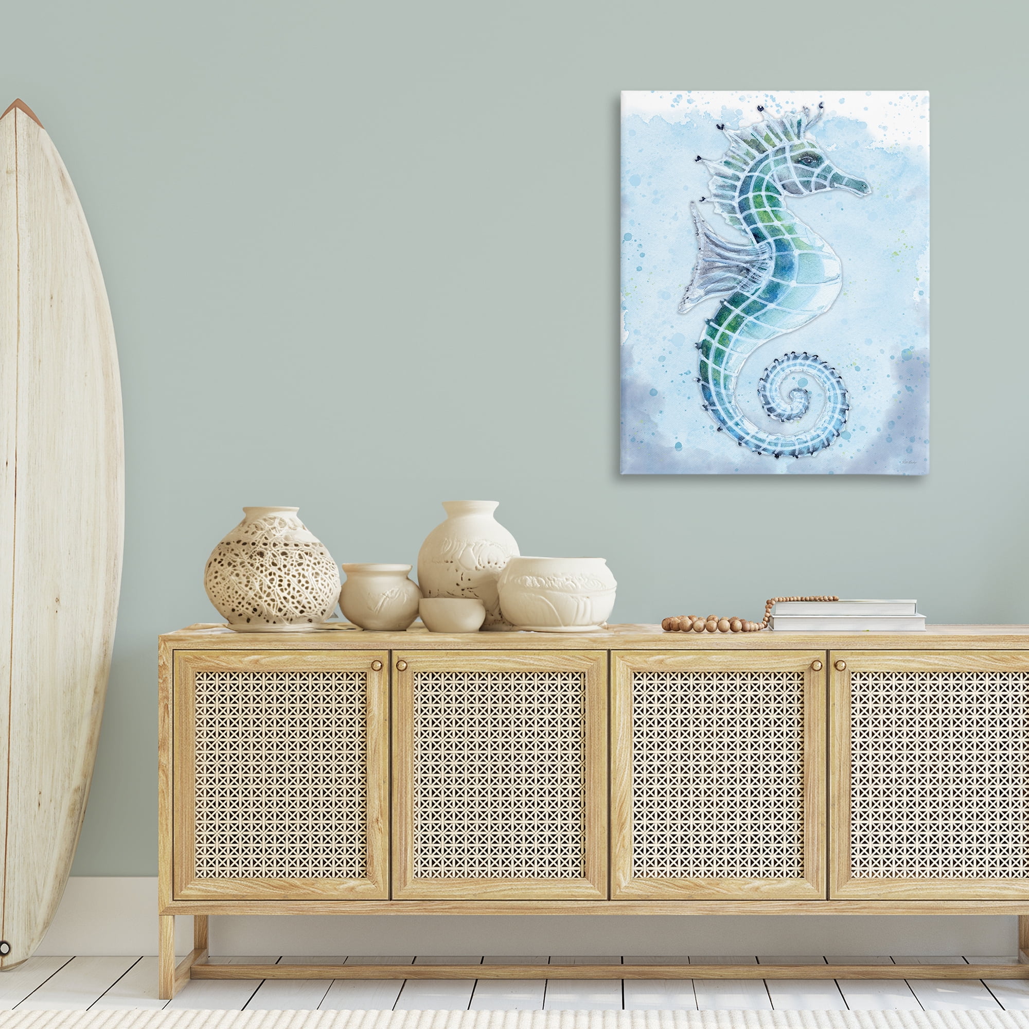 Stupell Industries Stained Glass Seahorse Nautical & Beach Painting Wrapped Canvas Art Print Wall Art, 30 x 40
