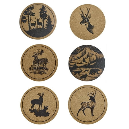 

6Pcs 19cm Deer Pattern Wooden Cup Mats Coasters Pot Holder Table Mat Home Decor