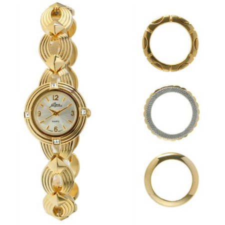 BZ3 Women's Gold-Tone Bezel Interchangable Gift Set Watch