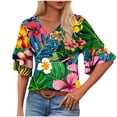 thumbnail image 2 of Odbmxy V-Neck Blouse for Women Elbow-Length Summer Womens Plus Size Tops Loose Casual Floral Beach Fancy Green Peplum Tops, 2 of 7