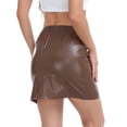 thumbnail image 5 of HDE Women's Faux Leather Skirt High Waisted Mini Skirt with Slit Brown L, 5 of 6