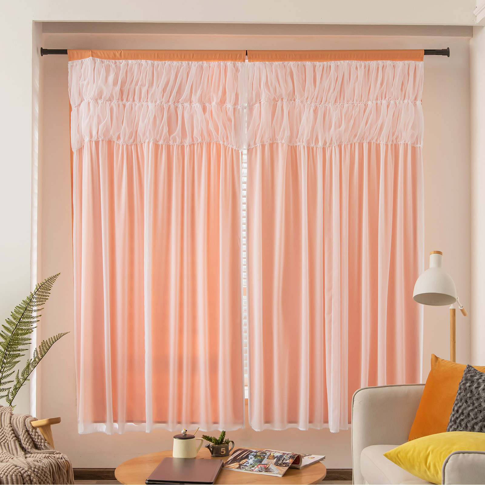 Curtain Short Length Cold Curtains 2 Panels Home Curtains Layered Solid Plain Panels And Sheer Sheer Curtains Window Curtain Panels 39"" Wide Curtains for Windows 66 to 120 Curtains Rose - image 5 of 9
