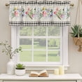 thumbnail image 2 of 2 Pack Blue Pink Floral Valance for Window Spring Summer Botanical Linen Black Plaid Kitchen Valance Rod Pocket Short Curtain Topper Decorative Window Treatment for Living Room Bedroom 42"x18", 2 of 9
