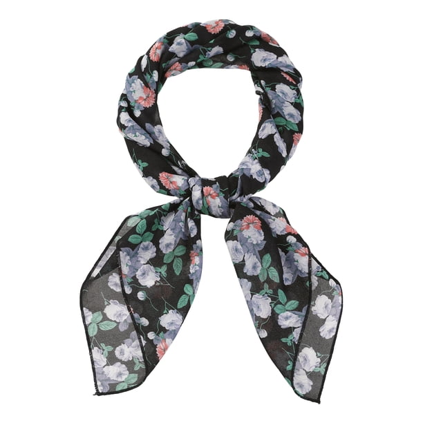 Bufandas de gasa para mujer - 27.6 X27.6 - Pañuelo cuadrado con estampado floral Pañuelo para el cuello Pañuelo para el cuello Negro Blanco Gris 70x70cm/27.6x27.6 inches(LxW)