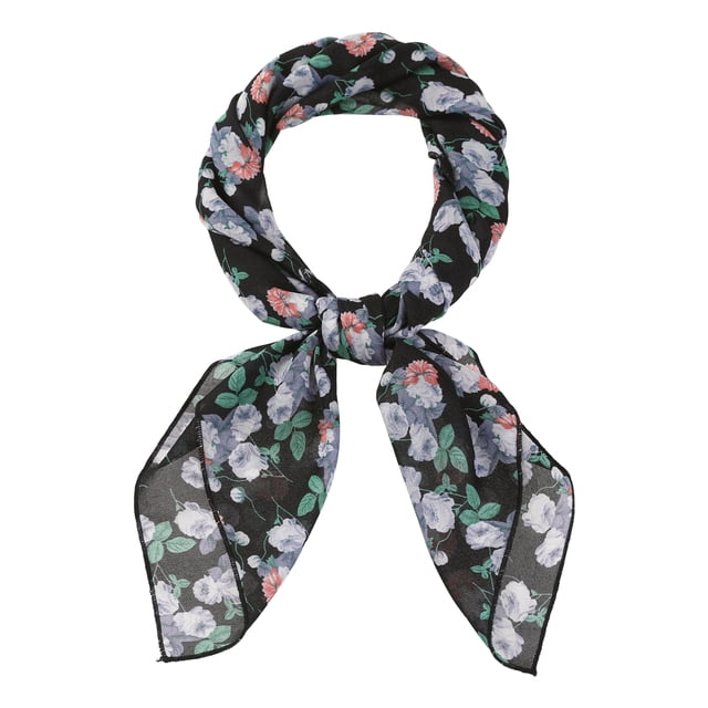 Bufandas de gasa para mujer - 27.6 X27.6 - Pañuelo cuadrado con estampado floral Pañuelo para el cuello Pañuelo para el cuello Negro Blanco Gris 70x70cm/27.6x27.6 inches(LxW)