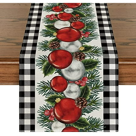 

Black White Red Plaid Christmas Ball Table Flag Linen Antifouling Winter Kitchen Dining Table Decoration Outdoor Home Party