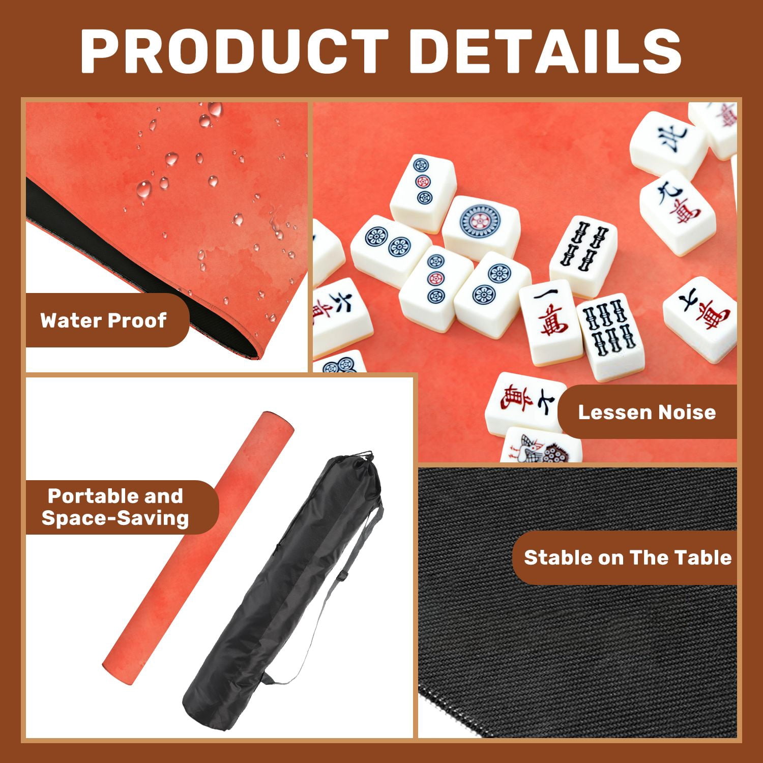 Mahjong Mat 31.5" x 31.5" Coral Peach Grunge Paper Concrete Wall Abstract Ombre Orange Non-Slip Noise Reduction Mahjong Tiles Table Cover for Dominoes Poker Card Board and Tile Games