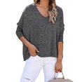 thumbnail image 1 of Mujer Cuello En V Top Manga Larga Color Puro Transpirable Simple Casual Otoño Invierno Jersey Blusas Camisas para Oficina En Casa Negro Gris S, 1 of 7