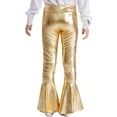 thumbnail image 3 of Xnihocha Kids Girls Boys Dance Trousers Pants Shiny Metallic Flared Pants Ruffle Bell Bottom Streetwear Gold 12, 3 of 7
