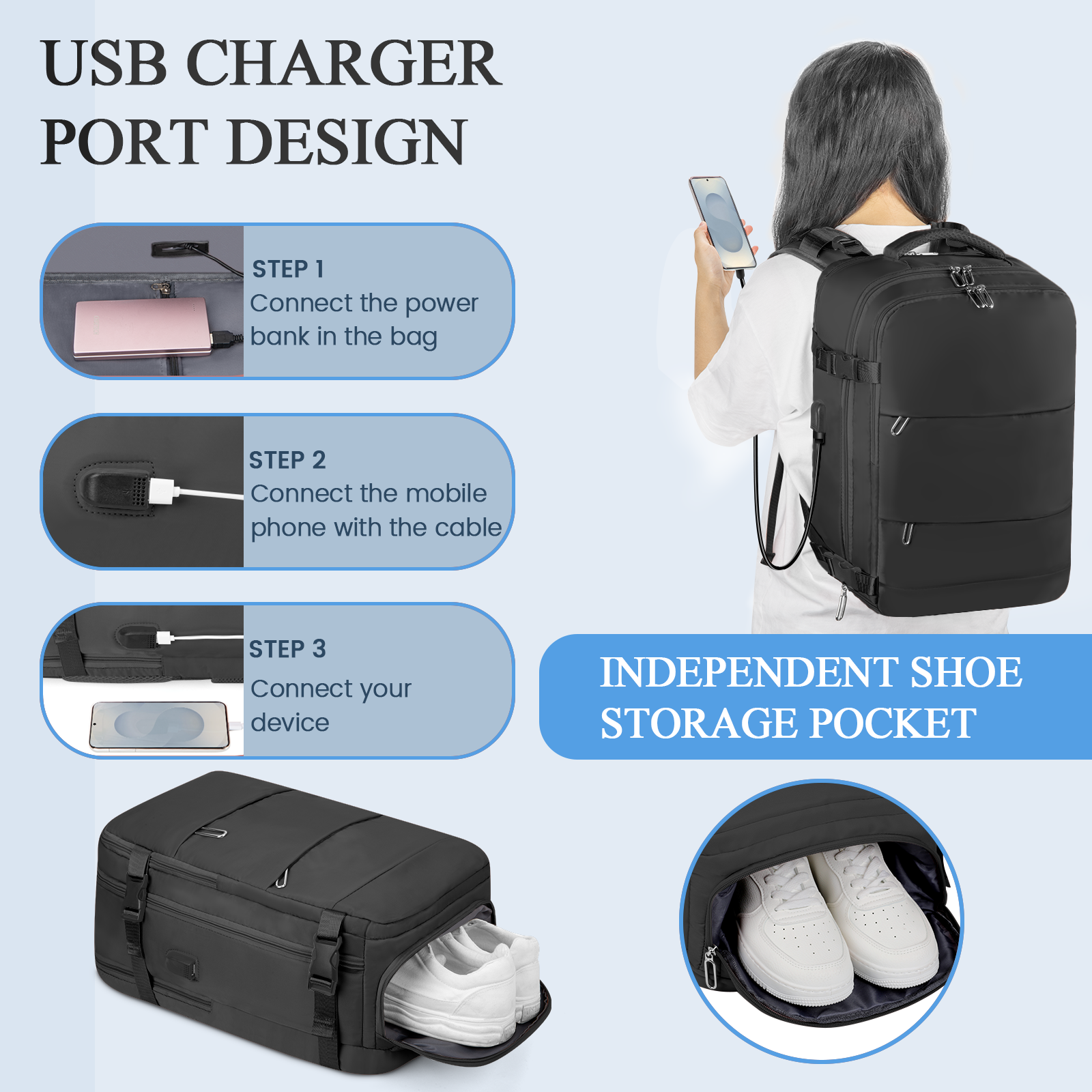 DAKOMM 17.7" Travel Backpack with USB Port & Shoe Compartment photo 5