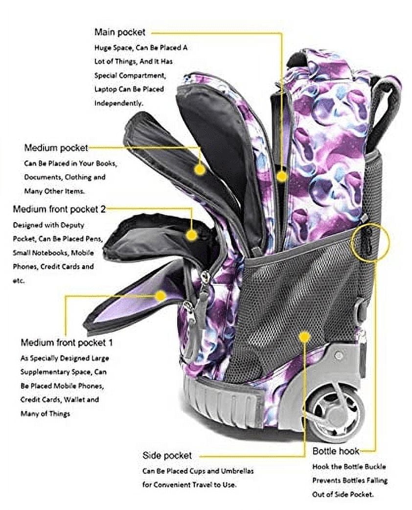 Tilami Purple Waves Rolling Backpack 18 Inch with Pencil Case