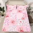 thumbnail image 2 of Manfei Rustic Flower Floral Full Size Sheets,Cute Cartoon Butterflies Bed Sheets,Pink White Patchwork Plaid Sheet Sets For Teens,Microfiber Bedroom Decor,4-Piece, 2 of 7