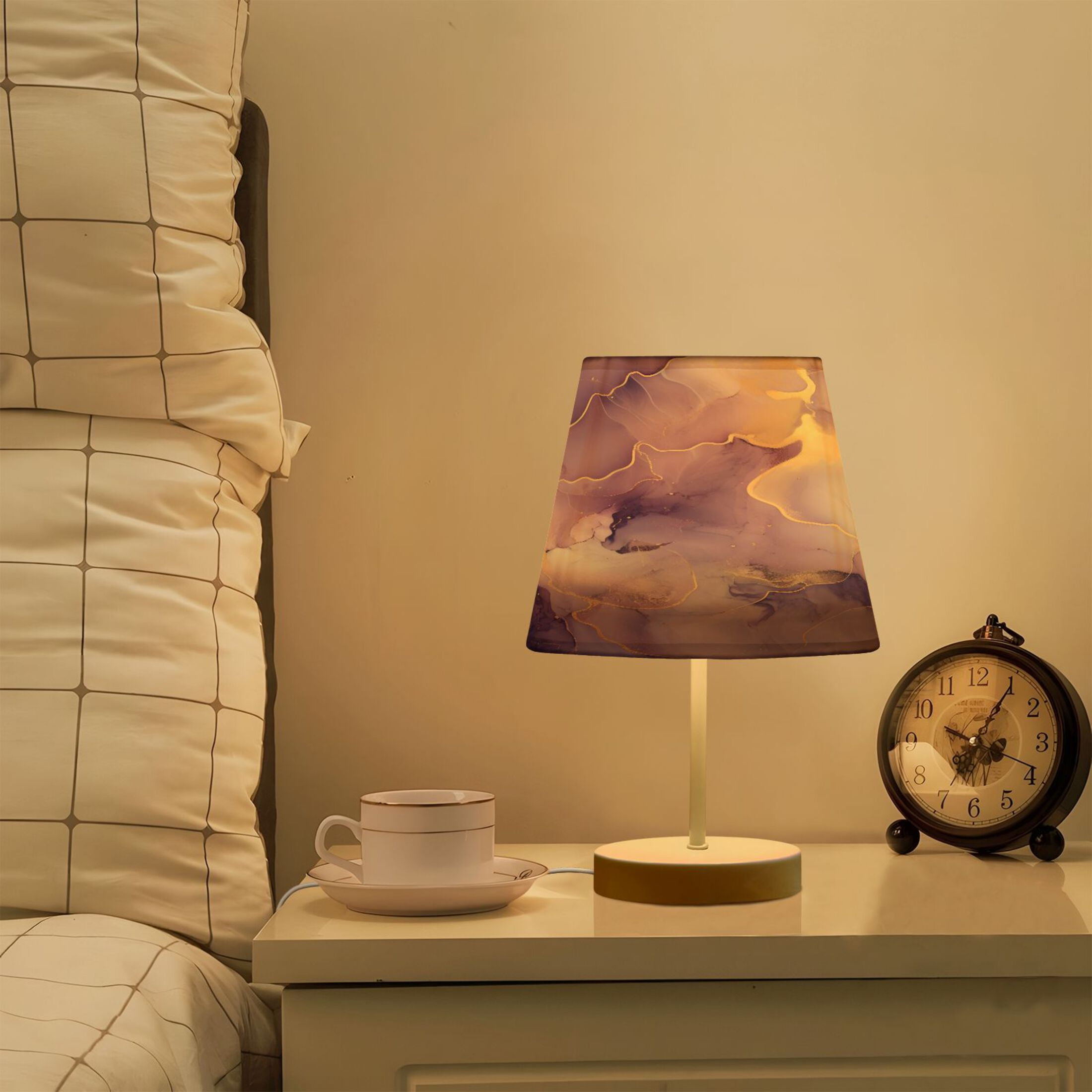 Purple Lilac Gold Marble Desk Lamp LED Table Nightstand Lamps with 3 Color Temperatures for Home Bedroom Living Room Decor 6x11