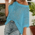 thumbnail image 2 of Crochet Coverups for Women Summer Cap Sleeve Hollow Out Casual Cruise Beach Vacation Tops Knit Pullover Sweater Light Blue XL, 2 of 7