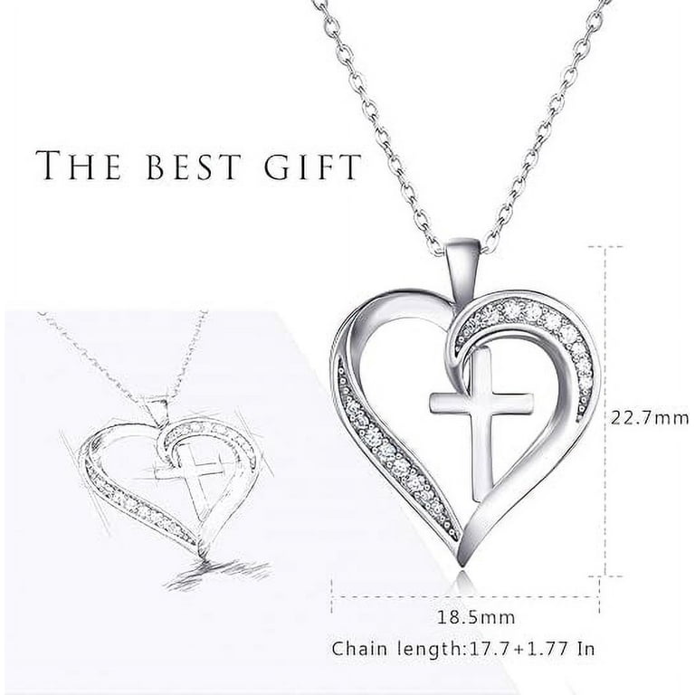■ENGBROX■ silver925 heart and cross necklace EBNL25014SV HESHPAWS S925 Sterling Silver Cross Necklace Heart Necklaces