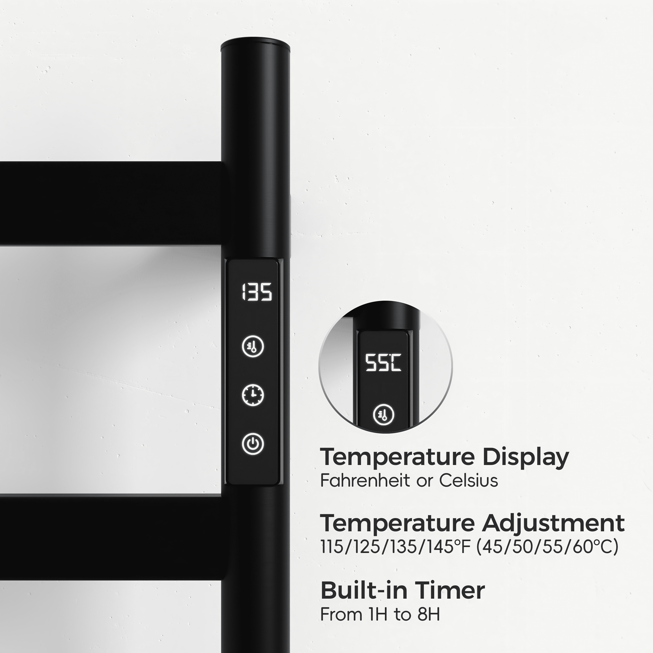 22.5" Heated Towel Rack for Bathroom,Wall Mounted with Intelligent Touch Screen Timer, 4-Bar Towel Warmer, 304 Stainless Steel Polished, Plug-in/Hard-Wired