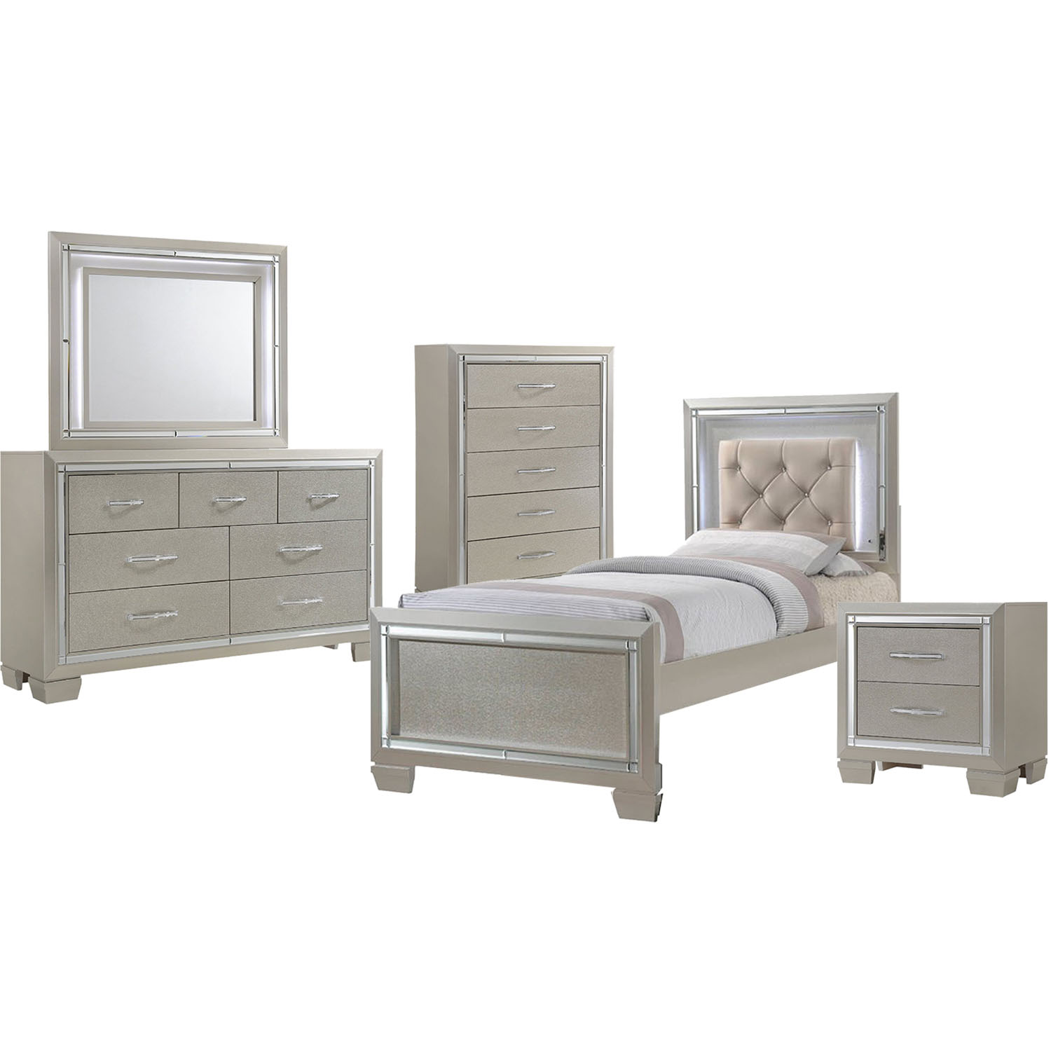 Cambridge Elegance 5Piece TwinSize Bedroom Suite Bed Frame, Dresser