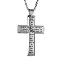 HZMAN Stainless Steel Serenity Prayer Cross Pendant Necklace for Men Women Religious Bible Verse Cross Necklace Christian Faith Necklaces