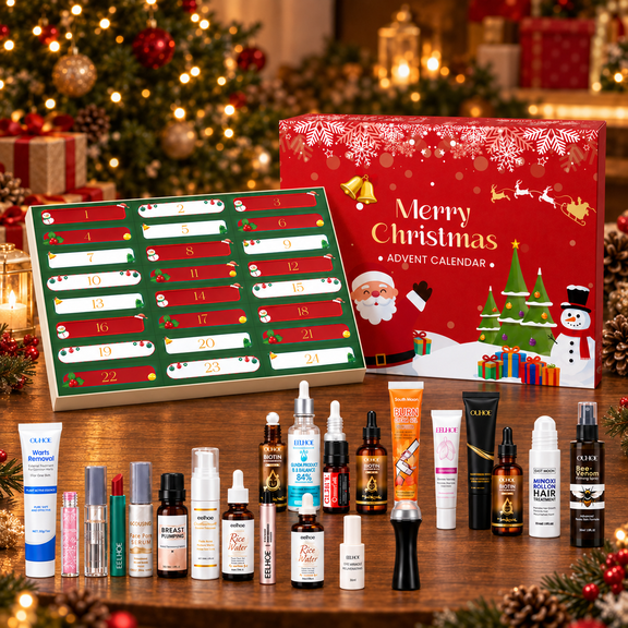 Red Christmas Beauty Advent Calendar, 24 Day Makeup and Skincare Gift Set for Women, Holiday Countdown Surprise Box, 14.57 in