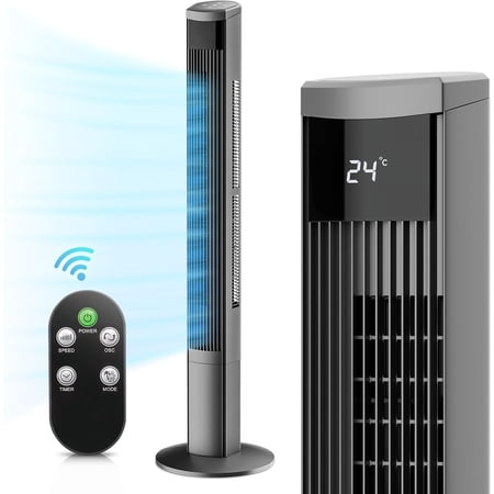 48" Tower Fan for Bedroom, 49ft/s Velocity Quiet Floor Fan with Remote & Touch Control, 70° Oscillating Fan for Indoors with 8 Speeds, 4 Modes, 12 H Timer, Bladeless Fan Standing Fan, Gray