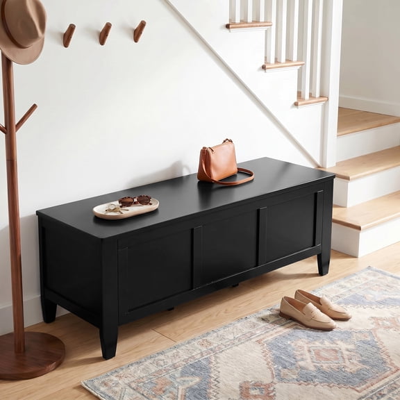 Brooklyn 51 inch Wide Solid Wood Transitional Storage Bench Trunk in Black
