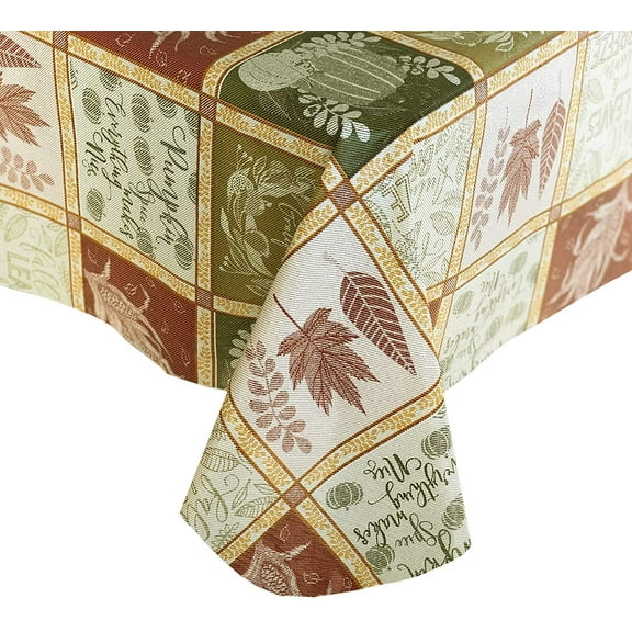 Thanksgiving Harvest Breeze Jacquard Patchwork 52 x 52 inch Square Vinyl Flannel Backed Tablecloth