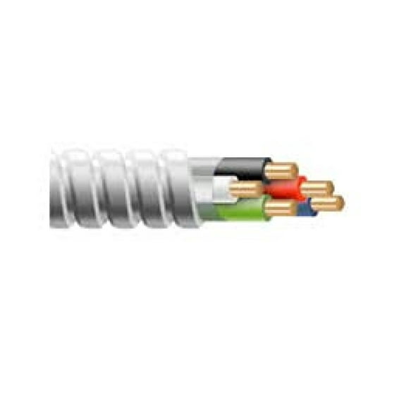 12/4 Metal Clad (MC) Cable with Ground, Aluminium and Solid Copper Conductors (50Ft Cut)