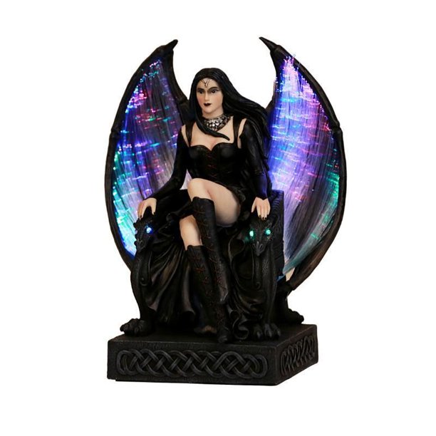 Gothic Lady Fairy Winged Gargoyle Crystal Ball Fiber Optic Statue