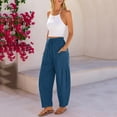thumbnail image 6 of Dwellite Women's Linen Wide Leg Pants Summer 2026 Casual Loose Beach Vacation Baggy Palazzo Pant with Pockets Dark Blue 2XL, 6 of 6