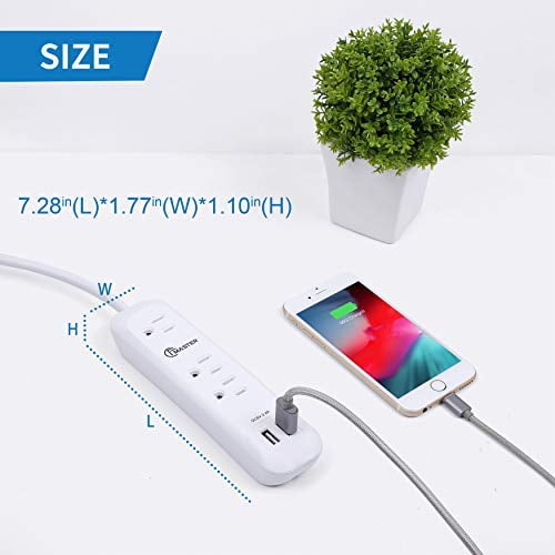 Details about   3 Outlets Power Strip with 3 USB Ports 5 Ft Long Extension Cord Flat Plug Switch 