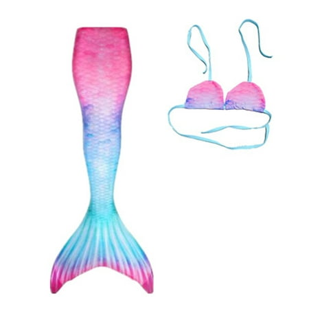 2 Piece Set Girls Polyester Mermaid Tail Swimsuit 3-12 Years Old Bikini ...