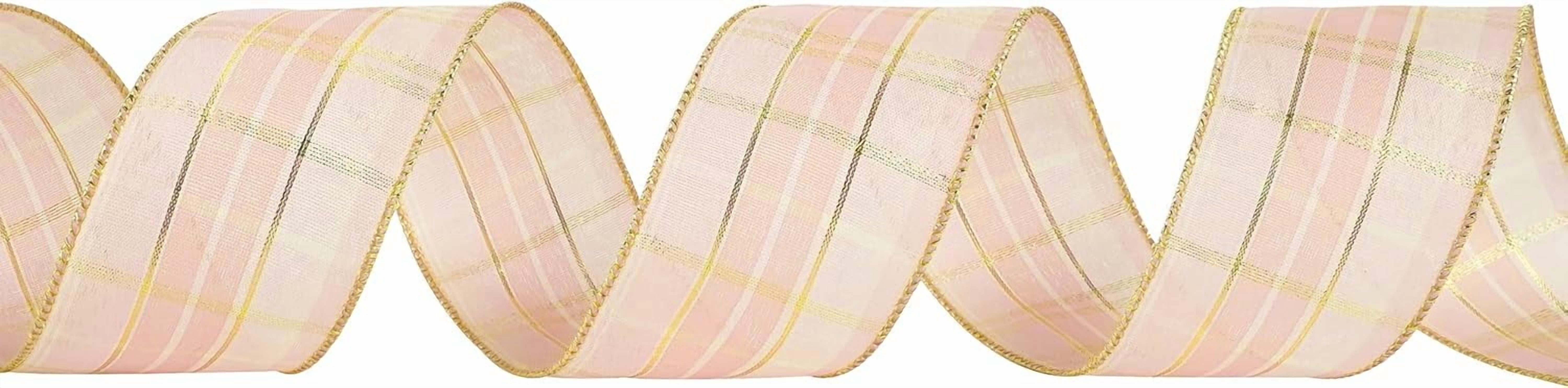 Rose Gold Buffalo Plaid Ribbon - 2.5 Inch Wired Edge Ribbon, 25 Yards - Perfect for Gift Wrapping, Christmas Tree Garland, Wreaths & Bows