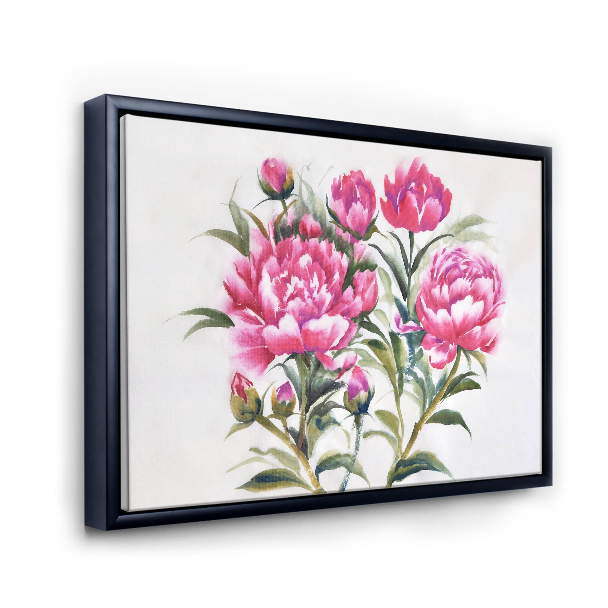 Designart 'Purple Peonies Flowers' Traditional Framed Canvas Wall Art Print