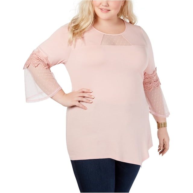 Blusa de punto de malla para mujer NY Collection Rosa 2X