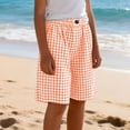 thumbnail image 2 of Jinhomg Teen Girls Linen Shorts Knee Length Bermuda Shorts Striped Gingham Baggy Cute Lounge Shorts Resort Plaid Girls Bottoms with Pockets for 4-13Y, 2 of 7