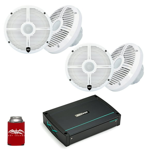 Wet Sounds - Two Pairs Of RECON 6-XWW White 6.5" Speakers And A Kicker KXMA400.4 Marine Amplifier