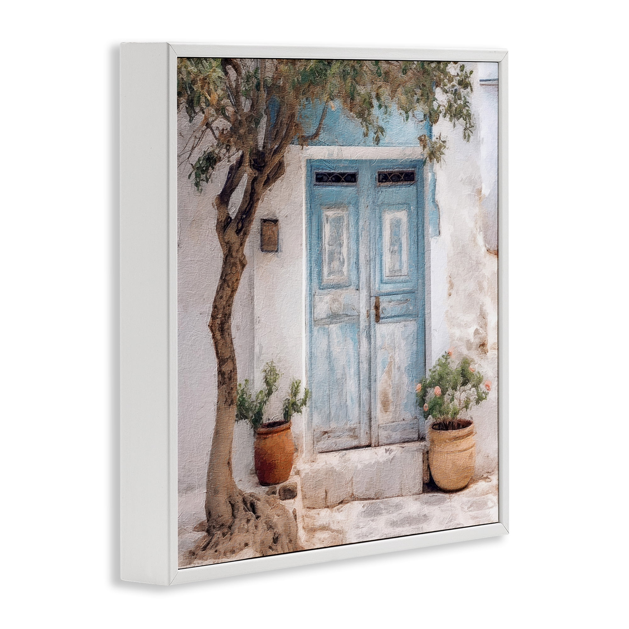 Stupell Industries Tree & Blue Doorway Town & City Painting White Framed Art Print Wall Art, 24 x 24