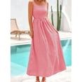 thumbnail image 2 of Women'S 2025 Summer Spaghetti Strap Maxi Dresses Plaid Square Neck A Line Casual Beach Vacation Long Sundress Red L, 2 of 7