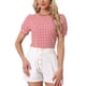 thumbnail image 1 of INSPIRAR CHIC Blusas de Mujer Vintage de Cuadros Gingham con Mangas Cortas Abullonadas y Cuello Redondo Camiseta Casual M Roja, 1 of 6