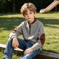 thumbnail image 4 of Hurxie Boy's Quarter Zip Pullover Lightweight Mock Neck Active Tops Kids Sweatshirts, Long Sleeve Golf Shirts School Fall Sports Clothes 110, 4 of 5