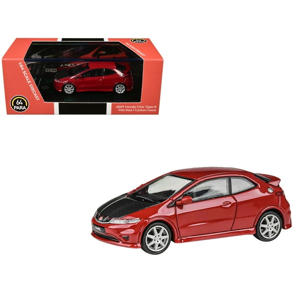 2007 Honda Civic Type R FN2 Milano Red with Carbon Hood 1/64 Diecast Model Car by Paragon
