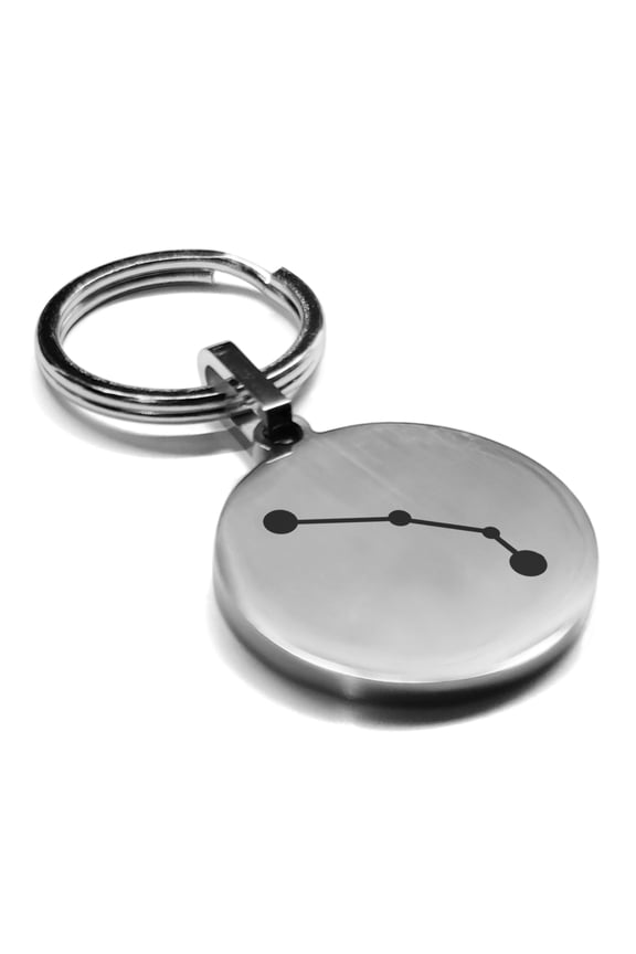 Stainless Steel Aries (Ram) Astrology Constellation Round Medallion Keychain Circle Ring