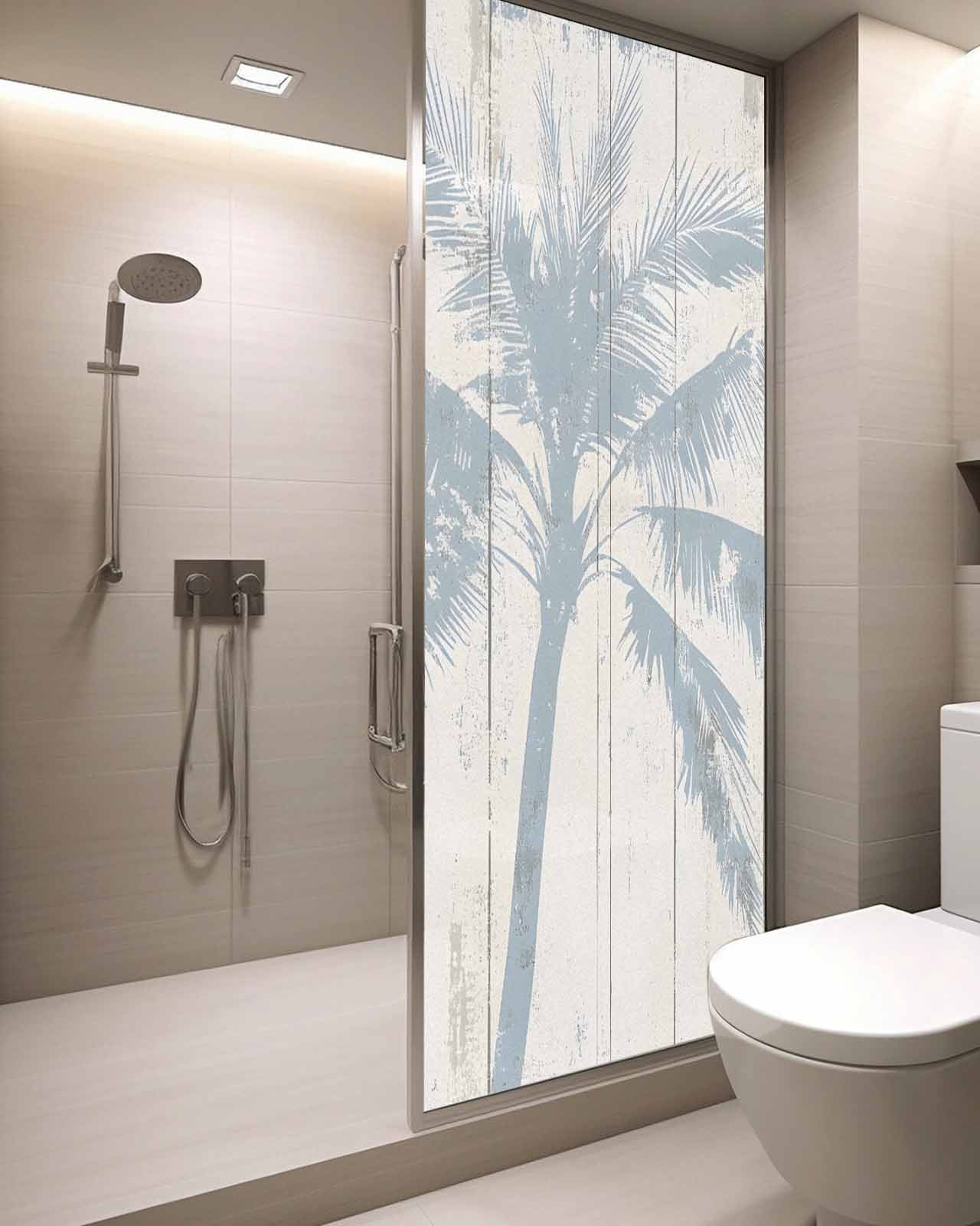 Window Privacy Film Summer Palm Tree Stained Glass Window Film Decorative Sun Block Window Cover Farmhouse Botanical Tropical Plants Window Clings Static Adhesive Sticker for Bathroom 29.5"x78.7"