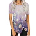thumbnail image 1 of Blusas de Manga Corta para las Mujeres Botón Impreso Cuello Redondo Top Casual, Blusas para las Mujeres Casual, 1 of 5